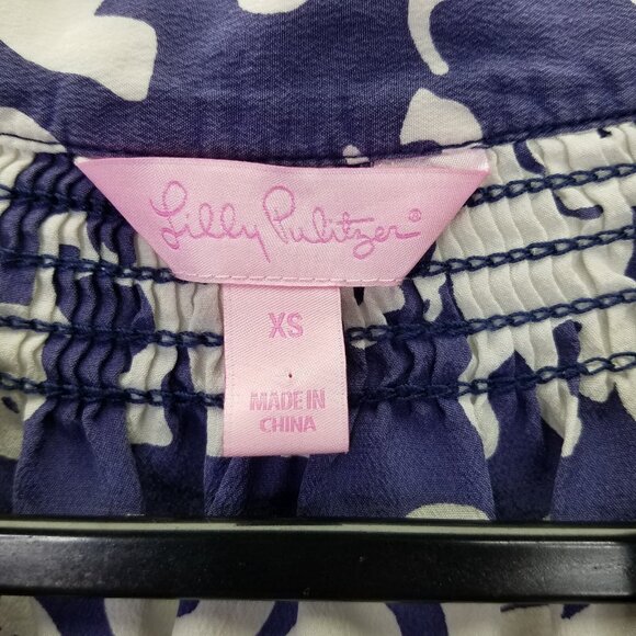 Lilly Pulitzer Elsa Blue White Elephant Print 100% Silk Pullover Blouse XS - Picture 5 of 11